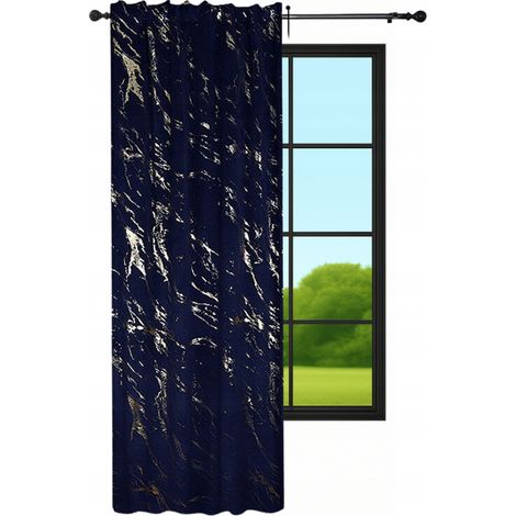 Samtvorhang 140x250 Marmor marineblau mit Goldmuster