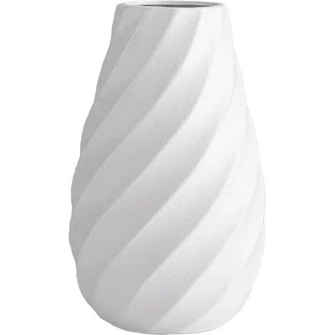 Weiße Keramikvase, 20 cm, spiralförmig strukturiert, ideal für Pampasgras, minimalistischer skandinavischer Stil