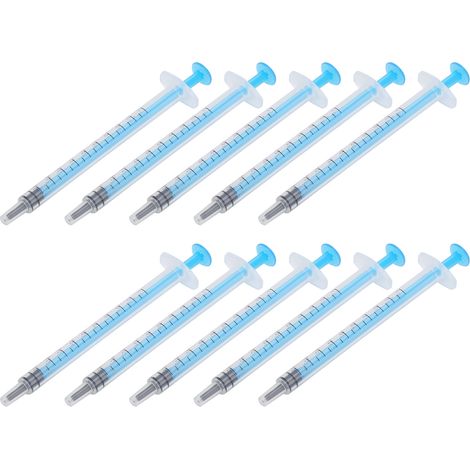 Lot de 10 seringues en plastique à usage unique, 1 ml, embout droit, pour applications industrielles.