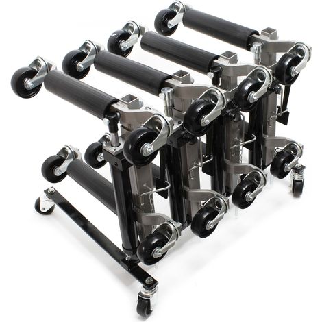 Wiltec – Kit de 4 chariots Go Jack 680kg – Support de rangement avec roues pivotantes – Pour pneus jusqu'à 30cm – Aide à la manœuvre véhicule