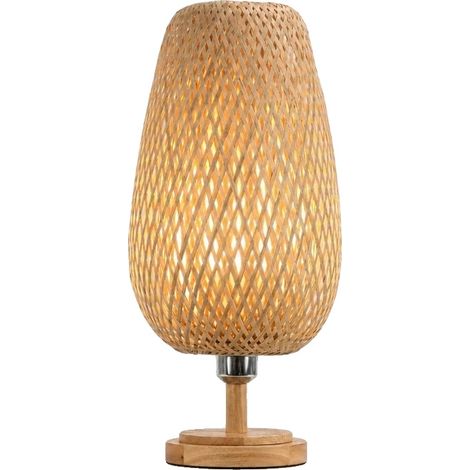 Abat-jour de lampe de table, en bambou tissé à la main, design élégant, D18XH48cm Prise EU (1/2)