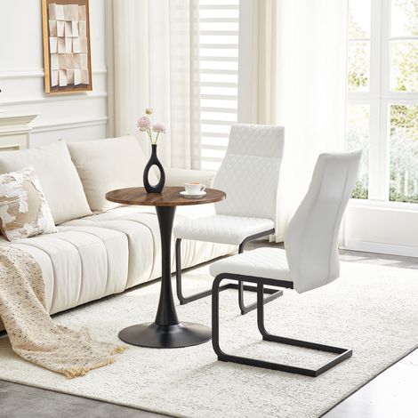 Conjunto de mesa y sillas redondas de 60 cm en MDF, 2 sillas en PU blanco y negro HAVRYA (1/5)