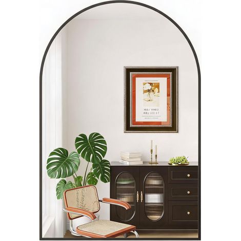 Miroir peinture murale arqué moderne – Cadre en métal noir, verre trempé 5mm, installation suspendue ou posée, idéal salle de bain/chambre/salon – Finition 20x30'' Hemming Black (1/5)