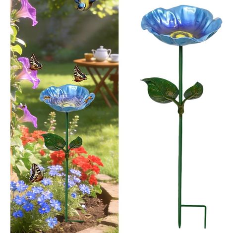 Bain Oiseaux Artisanal Fleur,Abreuvoir Oiseaux Exterieur sur Pied,Abreuvement Abeilles pour Jardin,Extérieur pour Insectes Et Papillons avec Pied Amovible,Décoration Jardin Terrasse (Bleu) (1/5)