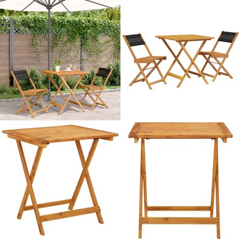 Juego de bistro de 3 piezas polipropileno y madera maciza negro - Patio - Balcón