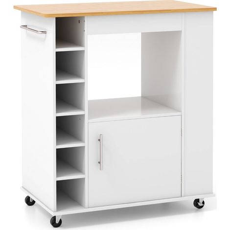 Carrello mobile per isola da cucina 76 x 44 x 89 cm con pratico spazio di stivaggio design moderno in bambù bianco 200015057