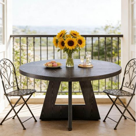 Mesa de comedor redonda de 120 cm en madera de ingeniería negra DESVIAE (1/5)