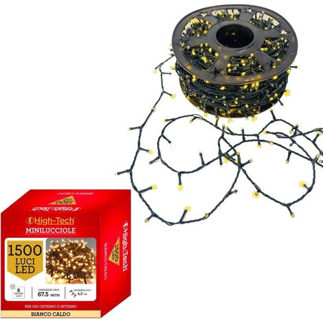 HIGH-TECH FILO LED 1500 MINILUCCIOLE BIANCO CALDO CON BOB 67.5 MT USO INTERNO E ESTERNO (1/3)