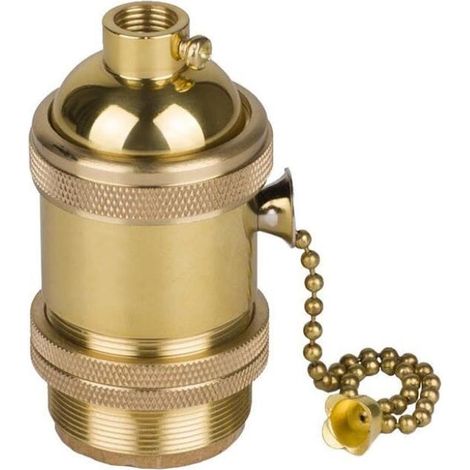Douille E27 vintage avec pied et interrupteur à tirette en cuivre et laiton. Douille en cuivre pur, douille rétro, pied de lampe, interrupteur à bouton, lustre, accessoires d'éclairage DIY. (1/5)