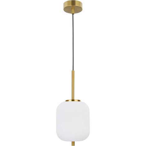 Merano Cornwall 16.5cm Globe Pendentif Plafonnier Verre Opale Laiton Antique Métal Noir Tissu Fil LED E14