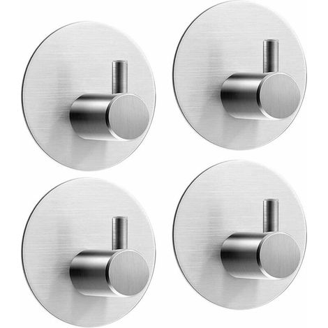 BEBUSINGOTO Ganchos adhesivos [4 piezas], ganchos de pared de acero inoxidable para baño, toallero autoadhesivo (gancho redondo cepillado recto) (1/5)