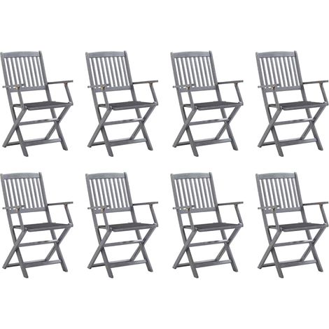 Lot de 8 Chaises de jardin pliables - Chaise d'extérieur pour terrasse/jardin avec coussins Bois d'acacia BV470581 - BonneVie (1/5)