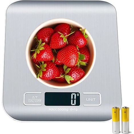Bilancia da cucina a 5 unità da 15 kg (33 libbre) con display LCD per cucinare e cuocere al forno, in acciaio inossidabile e vetro temperato.