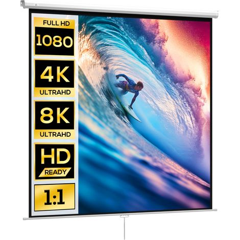 HOMCOM pantalla de proyector manual 120 pulgadas pantalla de proyección portátil formato 1:1 para interior y exterior en casa patio 207x207 cm blanco