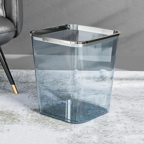 Poubelle en plastique transparent, petite poubelle avec anneau de pression pour salle de bain, chambre à coucher, cuisine, dortoir universitaire, bureau – Transparent (bleu)