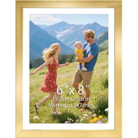 Cadre photo doré 15x20 cm avec passe-partout pour table et mur (1/5)