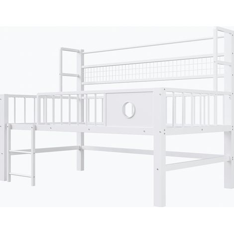 Cama alta baja 90 x 200 cm de metal con almacenaje - Blanco (1/5)
