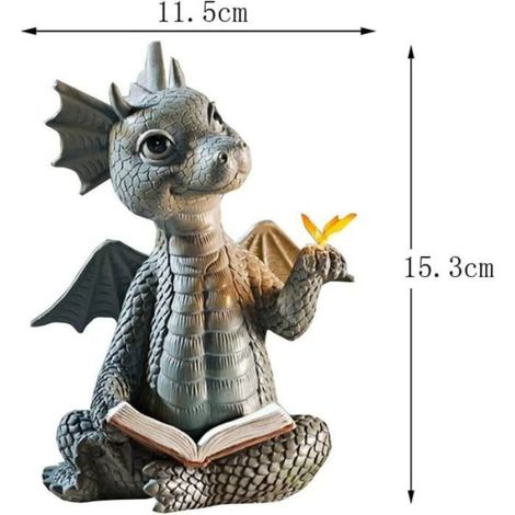 Figurine de dragon de jardin, décoration extérieure fabriquée à la main en polyrésine résistante aux intempéries, statuette décorative pour terrasse ou balcon (1/3)