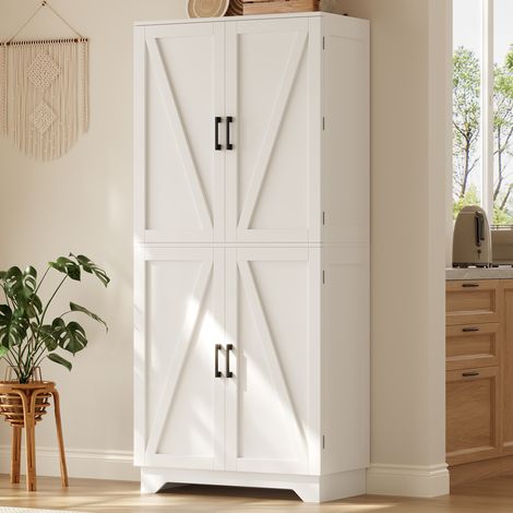 Mueble de cocina alto 80 x 40 x 180 cm, 4 puertas estilo granero MDF blanco OKMYHOME (1/5)