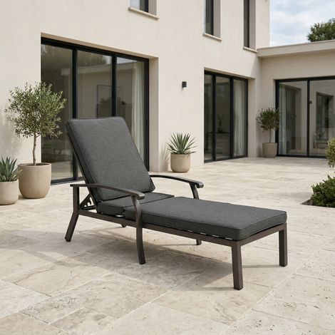 URBAN MEUBLE Transat Chaise Longue De Jardin En Aluminium Gris Avec Coussin