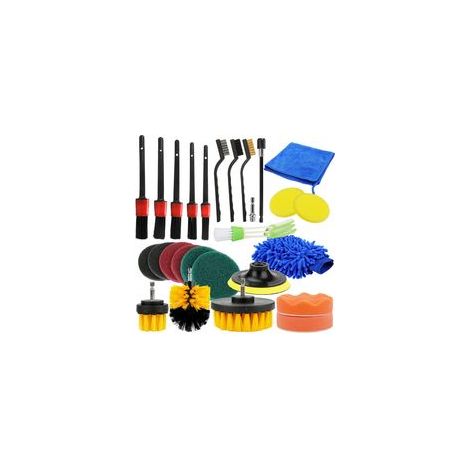 26Pcs Lot de Brosse Nettoyage Voiture, Pinceau de Nettoyage Voiture Kit de Brosse de Roue Automatique Ensemble d'outils de Lavage intérieur et extérieur de Brosse de perçage électrique Gant H419