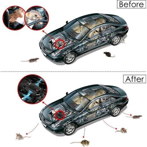 Répulsif Ultrason pour Voiture, Électronique Dissuasion Répulsif Anti-Fouine de Rat avec Lampes Stroboscopiques à Del pour Voiture, Grange, Cuisine (1/4)