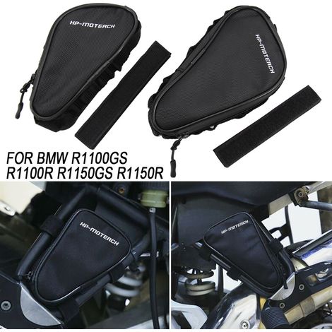Accessoires moto pour BMW R1100GS et R1150R : sacoche étanche pour cadre et pare-chocs.
