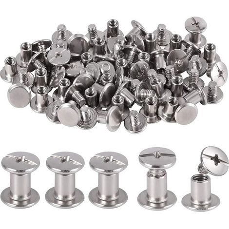 80 Pièces Rivet à Tête Plate, Rivets de Reliure en Acier Inoxydable, Chicago Reliure Vis, pour Bricolage Cuir, Livre, Album Photo, Ceinture en Cuir H200 (1/4)