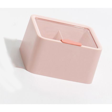 Große Lippenstift-Aufbewahrungsbox mit zwei Fächern, transparent, mit Deckel, rosa, ideal für Zuhause oder Büro. (1/4)