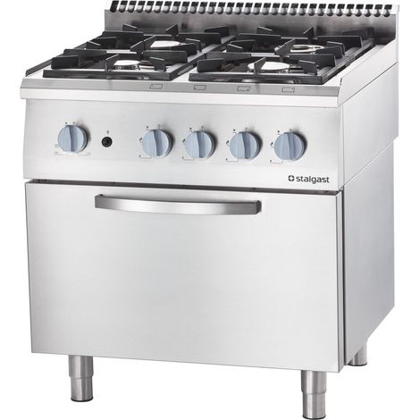 Fourneau à Gaz 4 Brûleurs (2x5 + 2x7) avec Four Électrique - G20 ou G30 - Stalgast (1/2)
