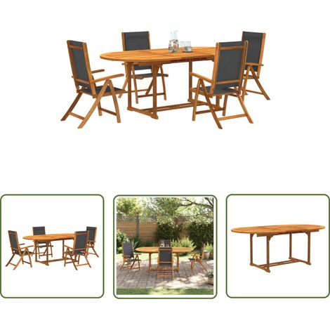 The Living Store 5-tlg. Garten-Essgruppe Massivholz Akazie und Textilene - Gartenmöbel - Essgruppe - Holztisch - Akasie - Gartenstuhl (1/5)