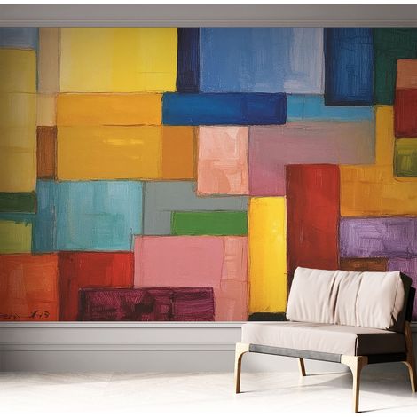 Papier peint autocollant Mural avec colle pour salon et chambre Décoration murale rapide Rectangles colorés 312x219 cm (1/5)