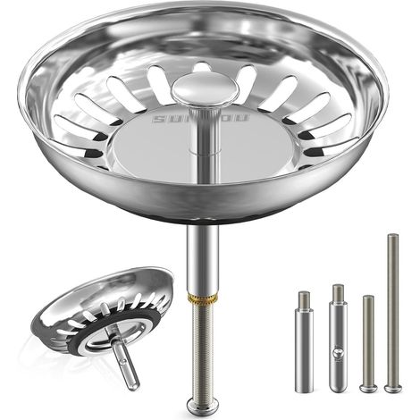 Bonde évier inox 79mm anti-obstruction – 2 goujons réglables + 1 goujon acier inox – Universelle et robuste (1/5)