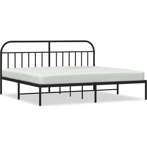 Cadre de lit métal sans matelas avec tête de lit noir 200x200cm (1/5)