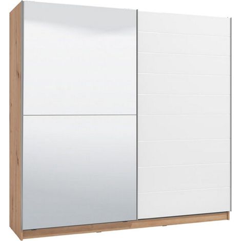 Armario Grande Valsinni, Ropero Dormitorio con Perchero, 8 Estantes, Puerta Corrediza, 217x210h cm Blanco