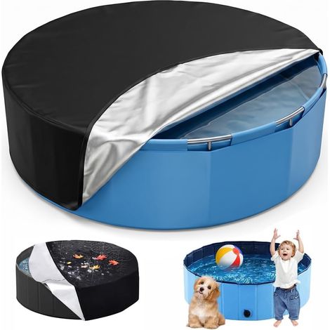 Bâche de Protection pour Piscine Ronde 160 x 30 cm, Couverture Piscine avec Cordon de Serrage pour Chien, Tissu Oxford Imperméable et Anti-Poussière, Housse Piscine Hors Sol Pliable (1/5)