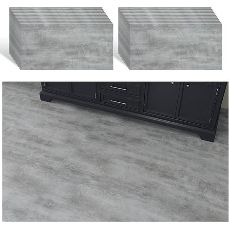 Adhesive Concrete Floor Tiles Grey Vintage PVC Adhesive Concrete Effect Floor Stickers Kitchen Tile Bathroom Tiles Garage Bedroom 60 cm x 30 cm (1/5)