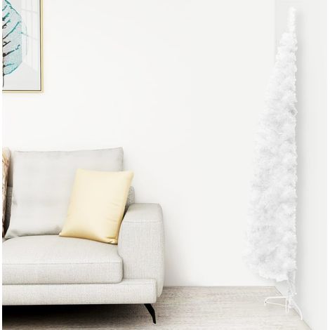 Demi Sapin de Noël artificiel Arbre de Noël mince avec support Blanc 150 cm 18224 (1/5)