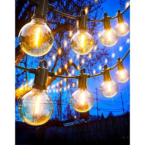 Outdoor String Lights, 15 m LED Outdoor String Lights with 25 + 2 G40 Plastic Bulbs, IP65 Waterproof for Garden, Patio, Party, Wedding, Pergola, Bistro – Warm White (1/5)
