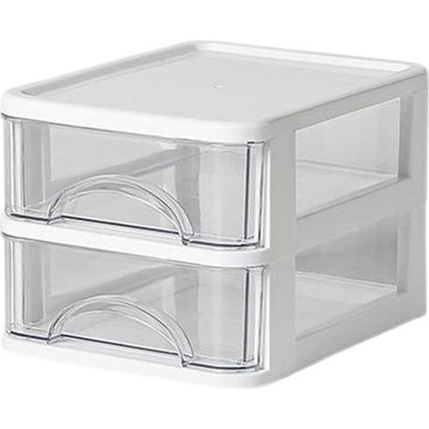 Weiße, transparente Küchenaufbewahrungsbox aus Kunststoff, stapelbar und mit zwei Fächern und Schubladen, ideal zur Aufbewahrung von Kaffee, Tee, Zucker und Kaffeesahne auf der Arbeitsfläche.