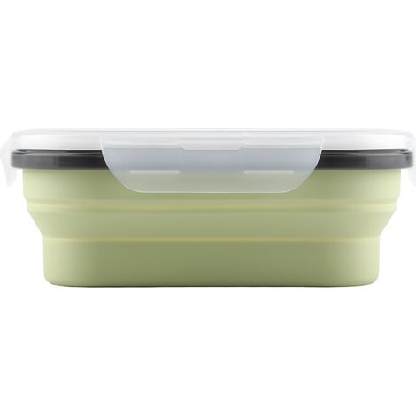 Faltbare Lunchbox aus lebensmittelechtem Silikon, tragbarer rechteckiger Lebensmittelbehälter (Grün) (1/5)