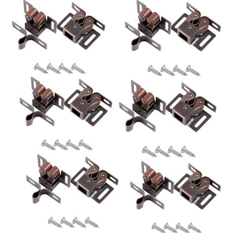 Lot de 12 verrous de porte à double rouleau, finition zinguée, pour placards, armoires et tiroirs de cuisine (bronze rouge)
