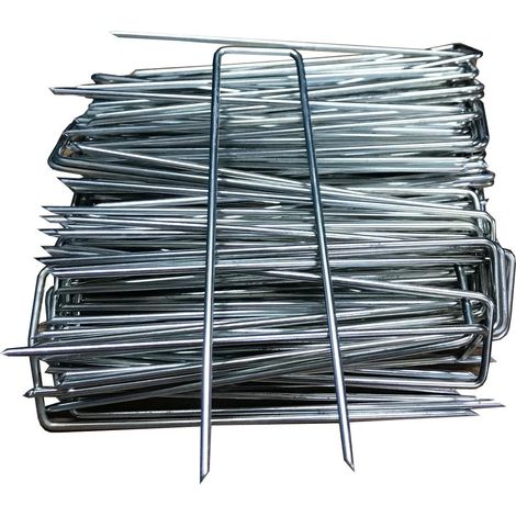 150mm Zinc Coated Stainless Steel Weed Fabric U-Shaped Multi Purpose Garden Fixing Pins Pegs (Pack of 100)