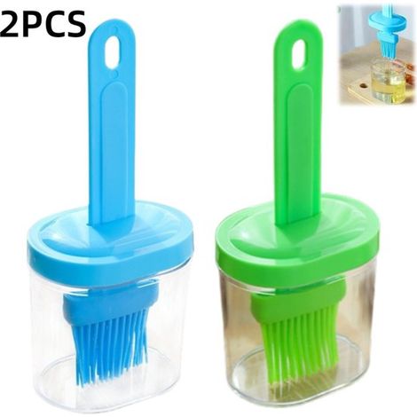2 pezzi - Pennello per olio - pennello per salse - pennello per barbecue - testina in silicone - pennello da forno - flacone per olio tutto in uno - adatto per grigliare, cuocere al forno, salse, burr (1/5)