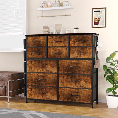 Commode en Tissu 12 Tiroirs avec Cadre en Acier, Meuble de Rangement Marron (1/5)