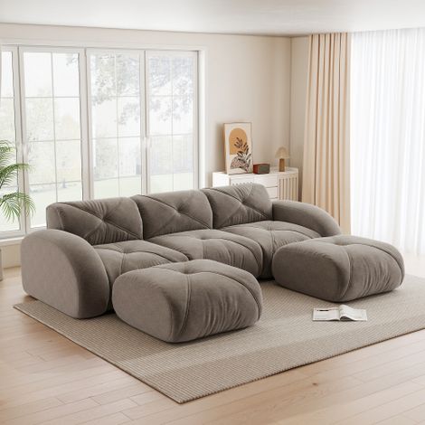 U-förmiges 3-Sitzer-Modulsofa, rahmenloses Modulsofa, inklusive 2 Hockern, geeignet für Wohnzimmer, bequemer Stoff, rutschfestes Design, keine Montage erforderlich, braun
WL
