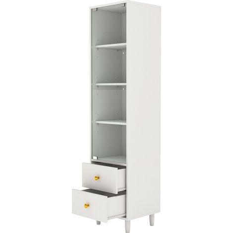 Vitrina LED blanca de MDF y vidrio con 2 cajones, 165x40x35 cm (1/5)
