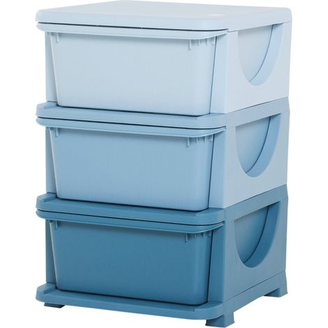 Boîte de rangement pour enfants à 3 tiroirs, bords arrondis, assise intégrée et design bleu, en plastique, 37 x 37 x 56,5 cm CHICFURN (1/5)