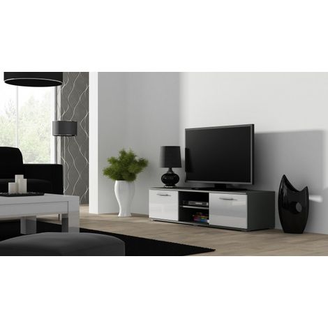Mueble TV Cama FURNITURE SOHO 140 - gris/blanco brillo, mueble TV moderno (1/3)
