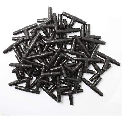 100 conectores de riego por goteo con púas, manguera en T universal de 4/7 mm, aptos para sistemas de riego por goteo de jardín de 4/7 mm. (1/5)